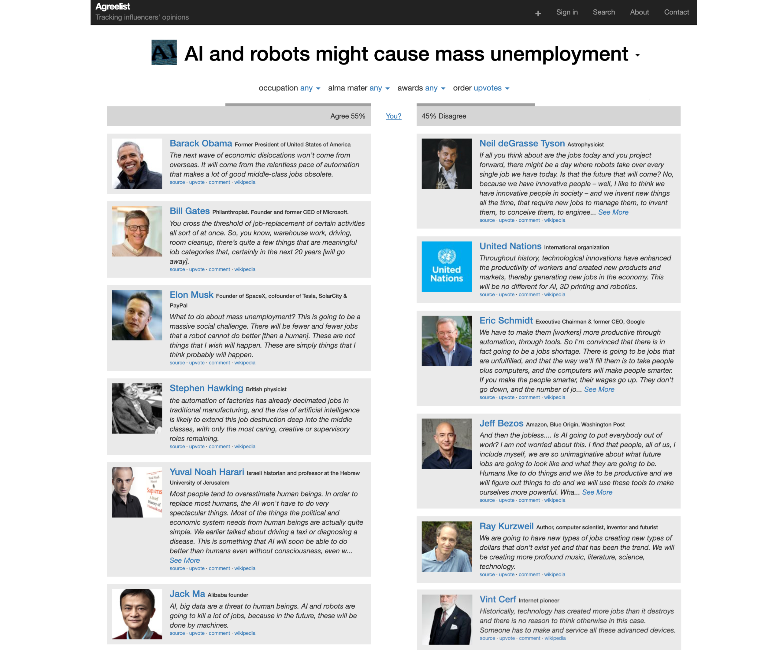 Screenshot with opinions